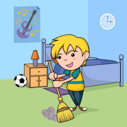 Child Bedroom Cleaning Clipart