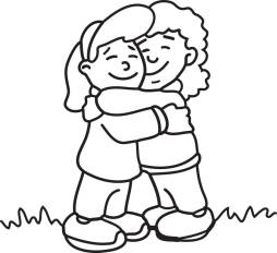 Friends Hugging Black and White Clipart