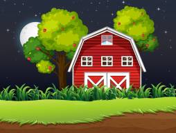 Night Landscape Vineyard House and Trees Clipart