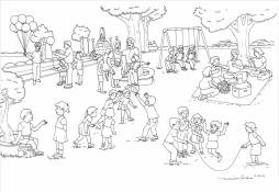 Kids in Playground Drawing Clipart Black and White