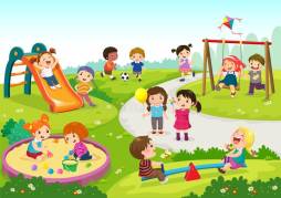 Kids Playing in Playground Background Clipart