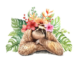High Sloth Floral Clipart Transparent Background