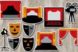 Theatre Tools Clip Art, Mask, Curtain, stage